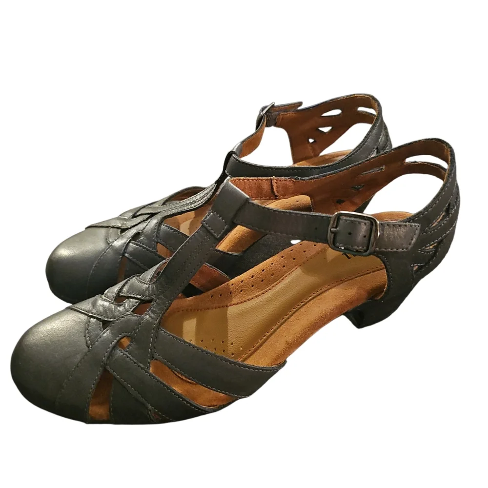 Cobb Hill Aubrey T Strap Sandals Navy Blue Leather Sz 9.5 - Picture 7 of 10